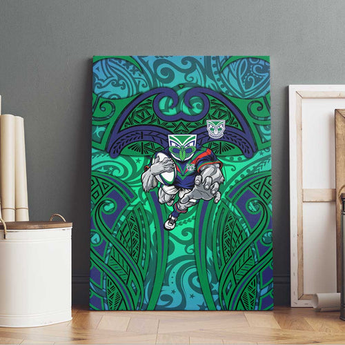 New Zealand Warriors Rugby Canvas Wall Art Polynesian Tribal Warrior Mask Green Blue Pattern