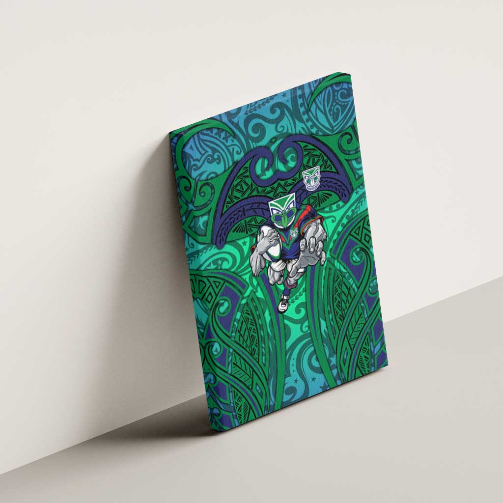 New Zealand Warriors Rugby Canvas Wall Art Polynesian Tribal Warrior Mask Green Blue Pattern