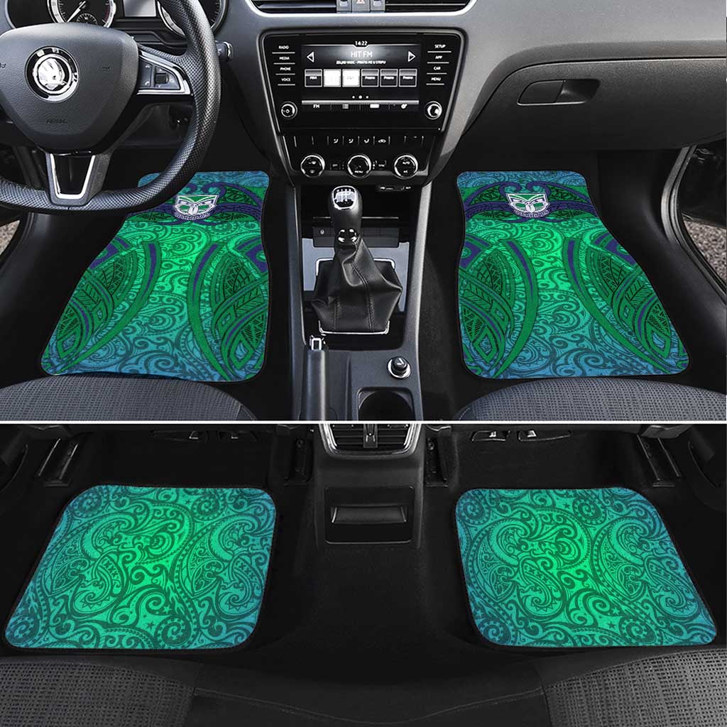 New Zealand Warriors Rugby Car Mats Polynesian Tribal Warrior Mask Green Blue Pattern