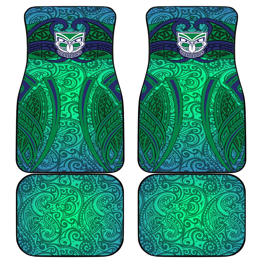 New Zealand Warriors Rugby Car Mats Polynesian Tribal Warrior Mask Green Blue Pattern