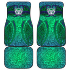 New Zealand Warriors Rugby Car Mats Polynesian Tribal Warrior Mask Green Blue Pattern
