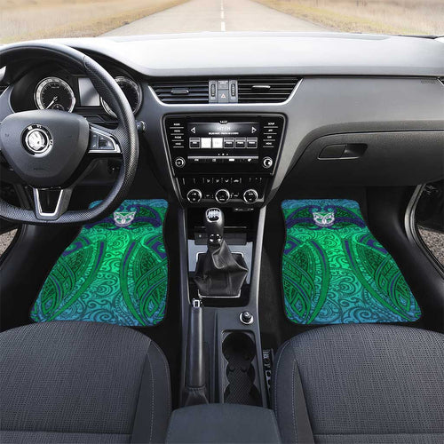 New Zealand Warriors Rugby Car Mats Polynesian Tribal Warrior Mask Green Blue Pattern