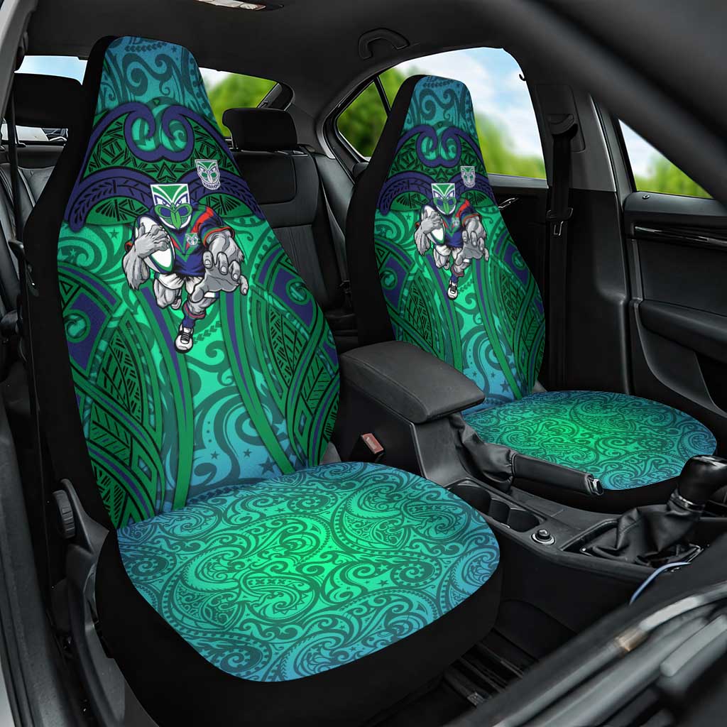 New Zealand Warriors Rugby Car Seat Cover Polynesian Tribal Warrior Mask Green Blue Pattern