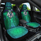 New Zealand Warriors Rugby Car Seat Cover Polynesian Tribal Warrior Mask Green Blue Pattern