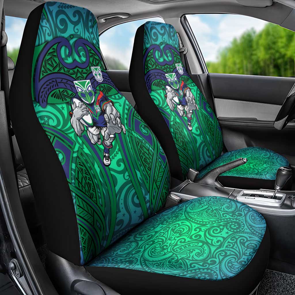 New Zealand Warriors Rugby Car Seat Cover Polynesian Tribal Warrior Mask Green Blue Pattern