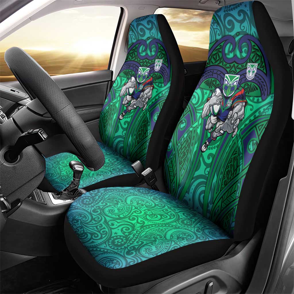 New Zealand Warriors Rugby Car Seat Cover Polynesian Tribal Warrior Mask Green Blue Pattern