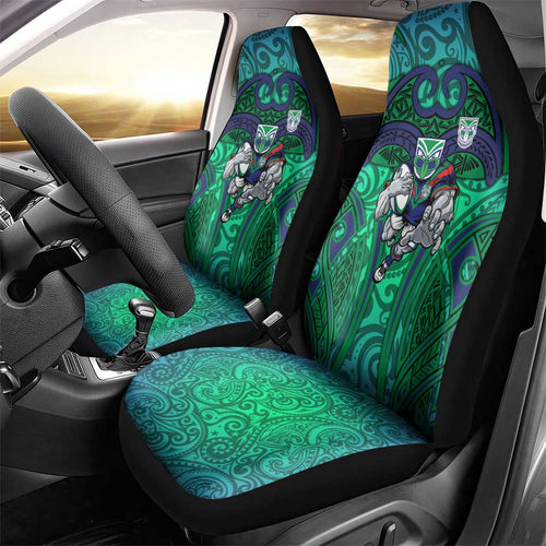 New Zealand Warriors Rugby Car Seat Cover Polynesian Tribal Warrior Mask Green Blue Pattern