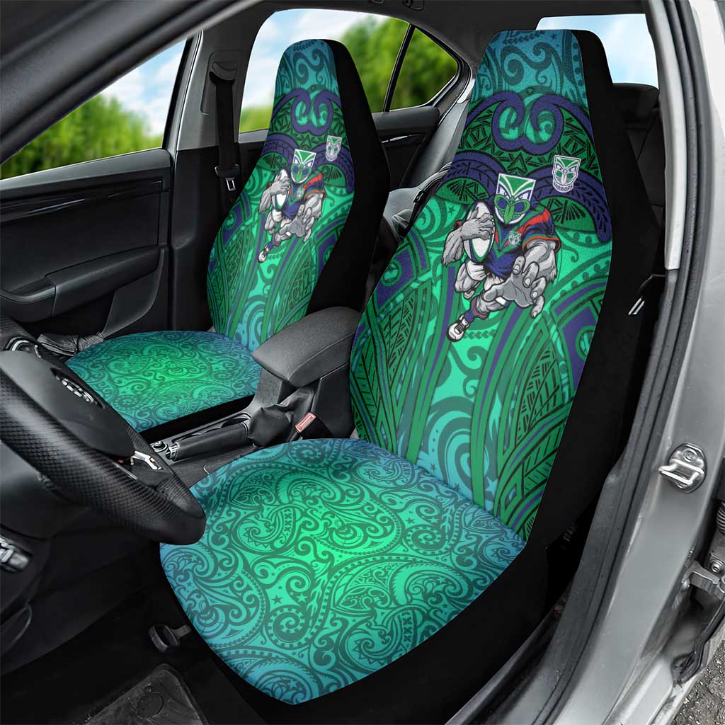 New Zealand Warriors Rugby Car Seat Cover Polynesian Tribal Warrior Mask Green Blue Pattern