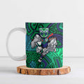 New Zealand Warriors Rugby Ceramic Mug Polynesian Tribal Warrior Mask Green Blue Pattern