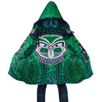 New Zealand Warriors Rugby Cloak Polynesian Tribal Warrior Mask Green Blue Pattern