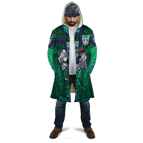 New Zealand Warriors Rugby Cloak Polynesian Tribal Warrior Mask Green Blue Pattern