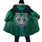 New Zealand Warriors Rugby Cloak Polynesian Tribal Warrior Mask Green Blue Pattern