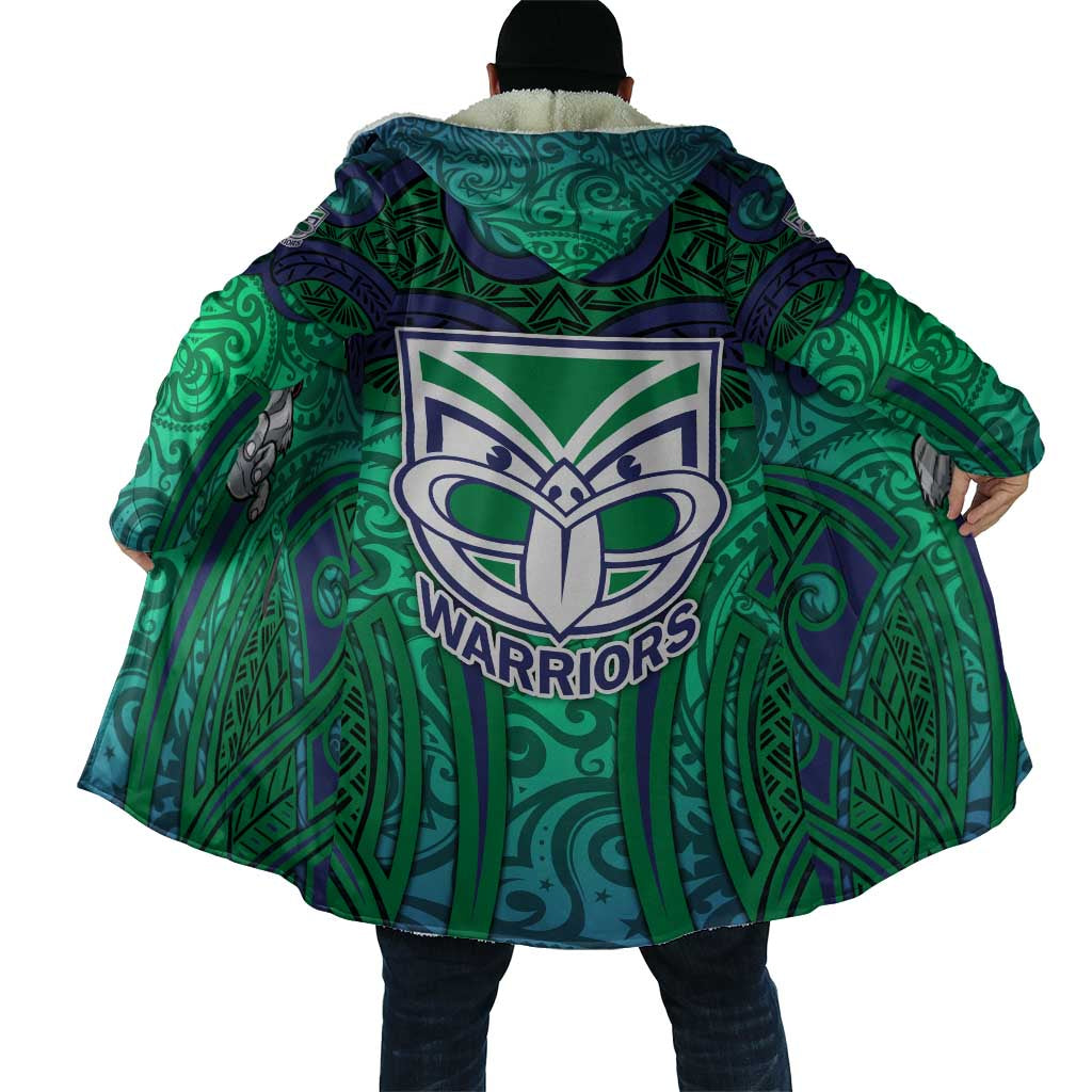 New Zealand Warriors Rugby Cloak Polynesian Tribal Warrior Mask Green Blue Pattern