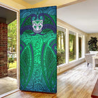 New Zealand Warriors Rugby Door Cover Polynesian Tribal Warrior Mask Green Blue Pattern