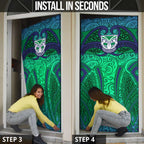New Zealand Warriors Rugby Door Cover Polynesian Tribal Warrior Mask Green Blue Pattern