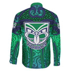 New Zealand Warriors Rugby Family Matching Mermaid Dress and Hawaiian Shirt Polynesian Tribal Warrior Mask Green Blue Pattern