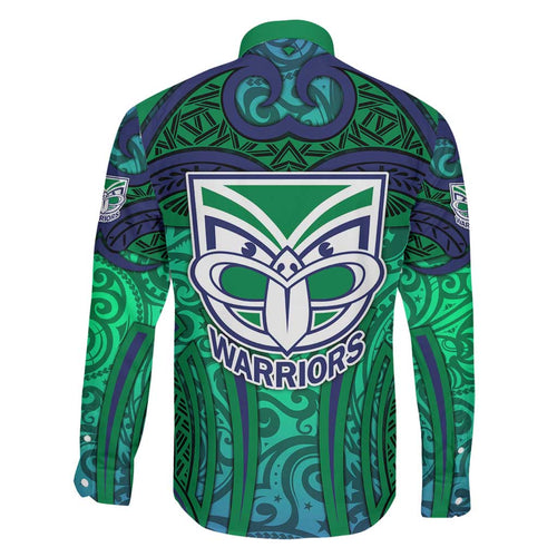 New Zealand Warriors Rugby Family Matching Off Shoulder Short Dress and Hawaiian Shirt Polynesian Tribal Warrior Mask Green Blue Pattern