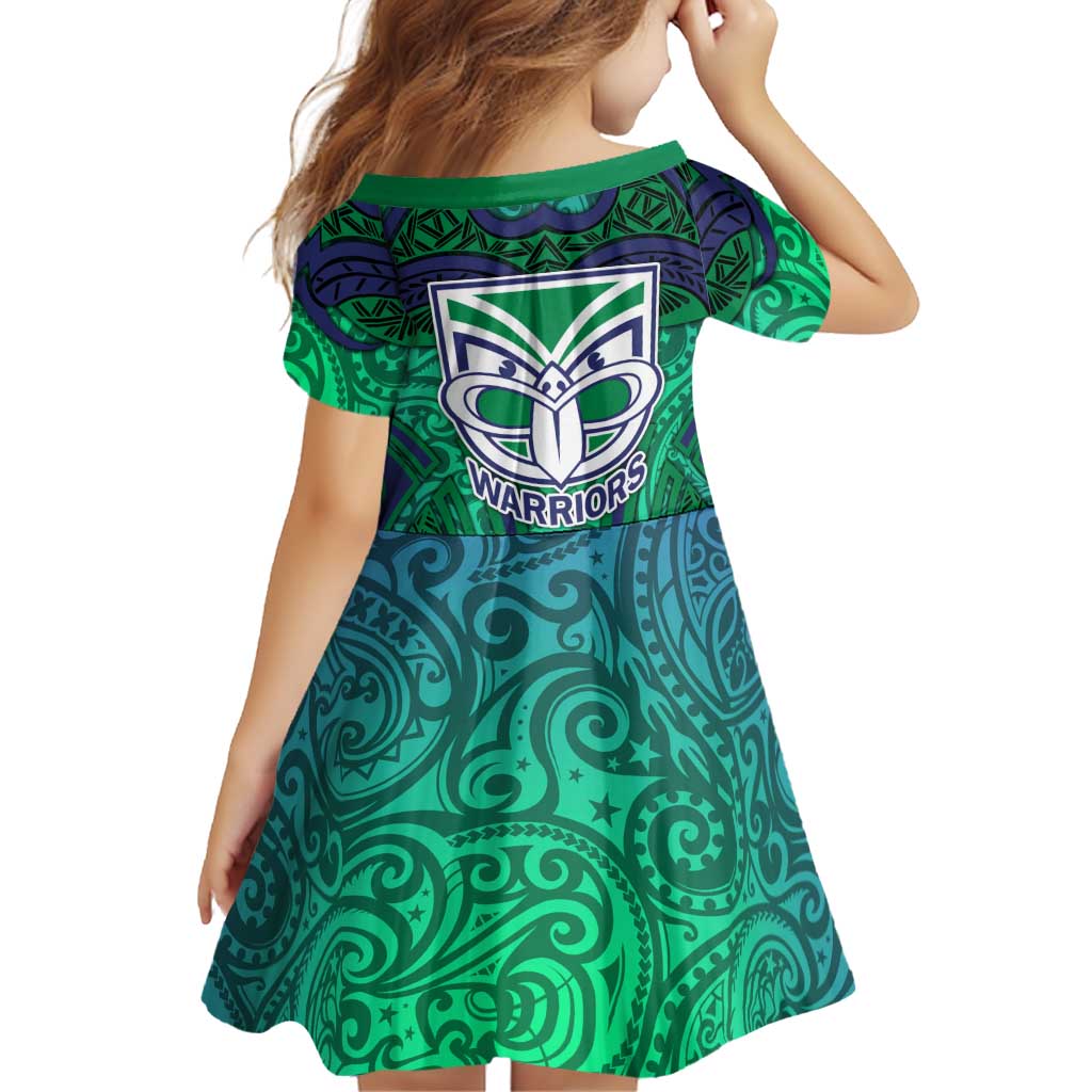 New Zealand Warriors Rugby Family Matching Tank Maxi Dress and Hawaiian Shirt Polynesian Tribal Warrior Mask Green Blue Pattern