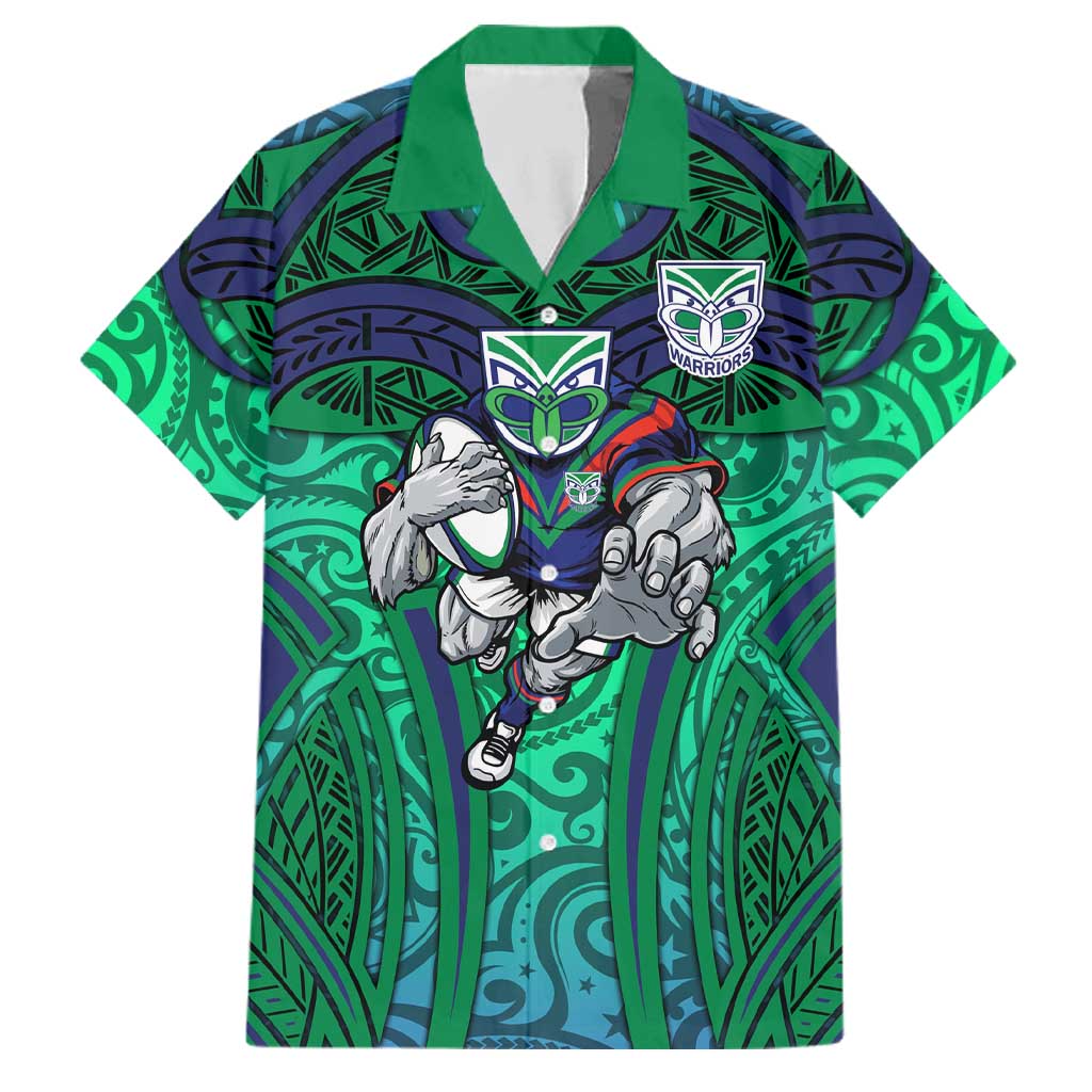 New Zealand Warriors Rugby Family Matching Tank Maxi Dress and Hawaiian Shirt Polynesian Tribal Warrior Mask Green Blue Pattern
