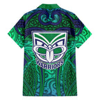New Zealand Warriors Rugby Family Matching Tank Maxi Dress and Hawaiian Shirt Polynesian Tribal Warrior Mask Green Blue Pattern