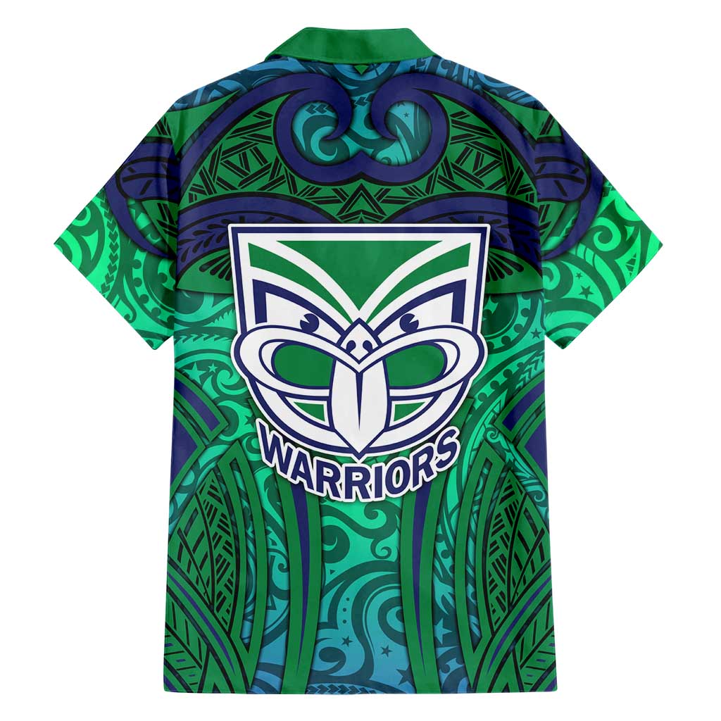 New Zealand Warriors Rugby Family Matching Tank Maxi Dress and Hawaiian Shirt Polynesian Tribal Warrior Mask Green Blue Pattern