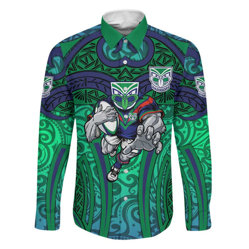 New Zealand Warriors Rugby Family Matching Tank Maxi Dress and Hawaiian Shirt Polynesian Tribal Warrior Mask Green Blue Pattern
