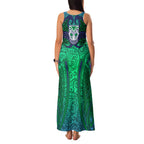 New Zealand Warriors Rugby Family Matching Tank Maxi Dress and Hawaiian Shirt Polynesian Tribal Warrior Mask Green Blue Pattern