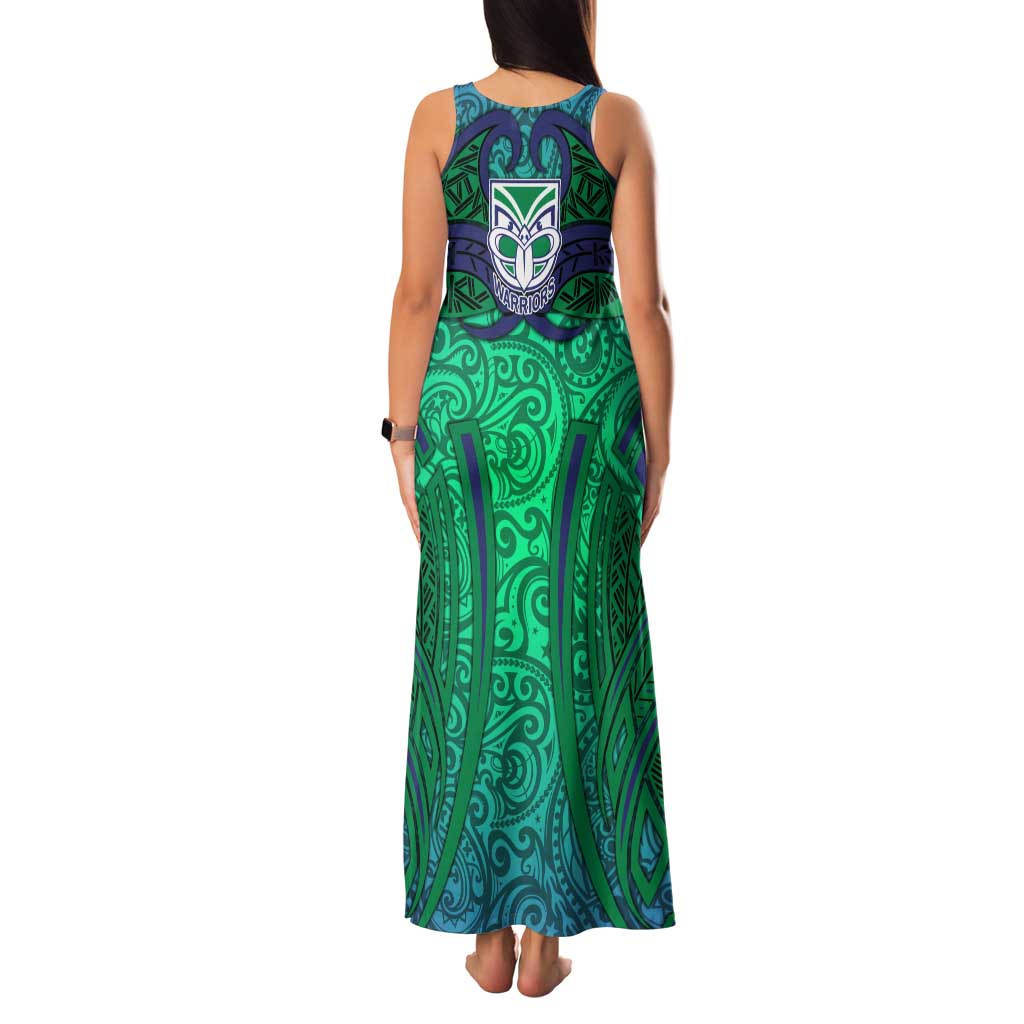 New Zealand Warriors Rugby Family Matching Tank Maxi Dress and Hawaiian Shirt Polynesian Tribal Warrior Mask Green Blue Pattern