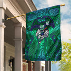 New Zealand Warriors Rugby Garden Flag Polynesian Tribal Warrior Mask Green Blue Pattern