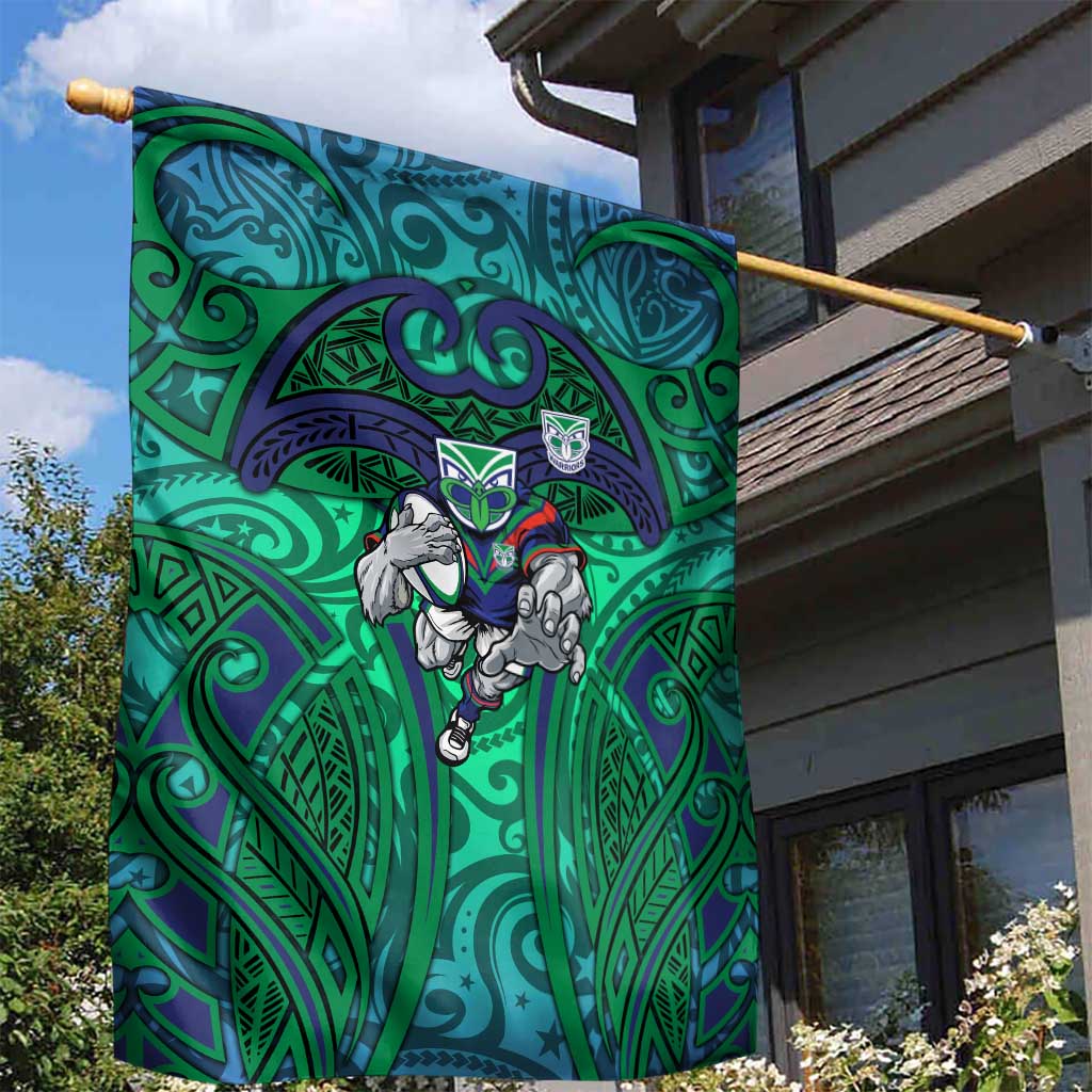 New Zealand Warriors Rugby Garden Flag Polynesian Tribal Warrior Mask Green Blue Pattern