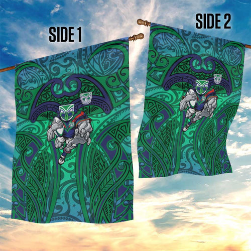 New Zealand Warriors Rugby Garden Flag Polynesian Tribal Warrior Mask Green Blue Pattern