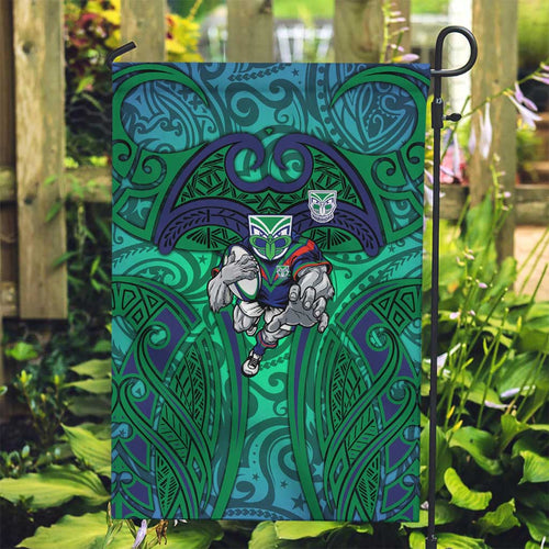 New Zealand Warriors Rugby Garden Flag Polynesian Tribal Warrior Mask Green Blue Pattern