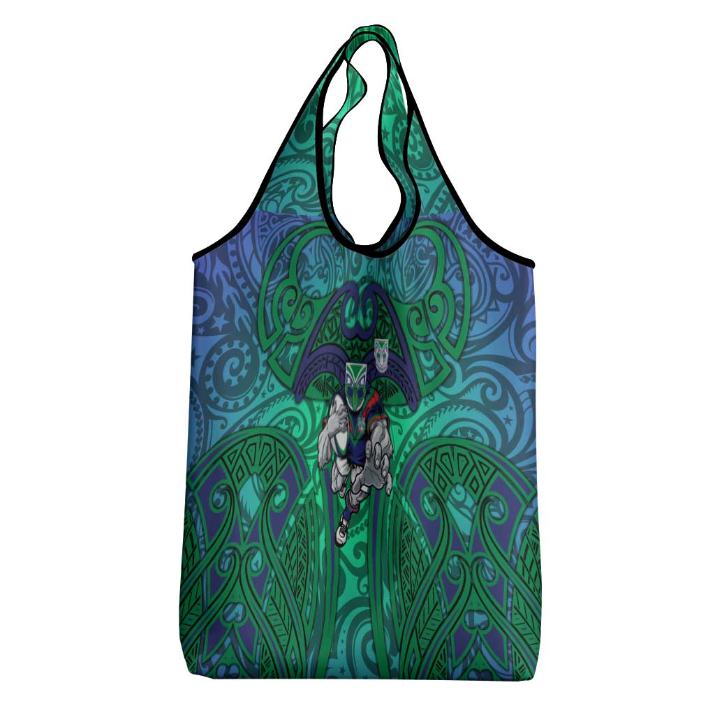 New Zealand Warriors Rugby Grocery Bag Polynesian Tribal Warrior Mask Green Blue Pattern
