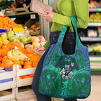 New Zealand Warriors Rugby Grocery Bag Polynesian Tribal Warrior Mask Green Blue Pattern
