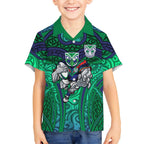New Zealand Warriors Rugby Hawaiian Shirt Polynesian Tribal Warrior Mask Green Blue Pattern