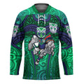 New Zealand Warriors Rugby Hockey Jersey Polynesian Tribal Warrior Mask Green Blue Pattern