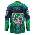 New Zealand Warriors Rugby Hockey Jersey Polynesian Tribal Warrior Mask Green Blue Pattern