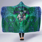 New Zealand Warriors Rugby Hooded Blanket Polynesian Tribal Warrior Mask Green Blue Pattern