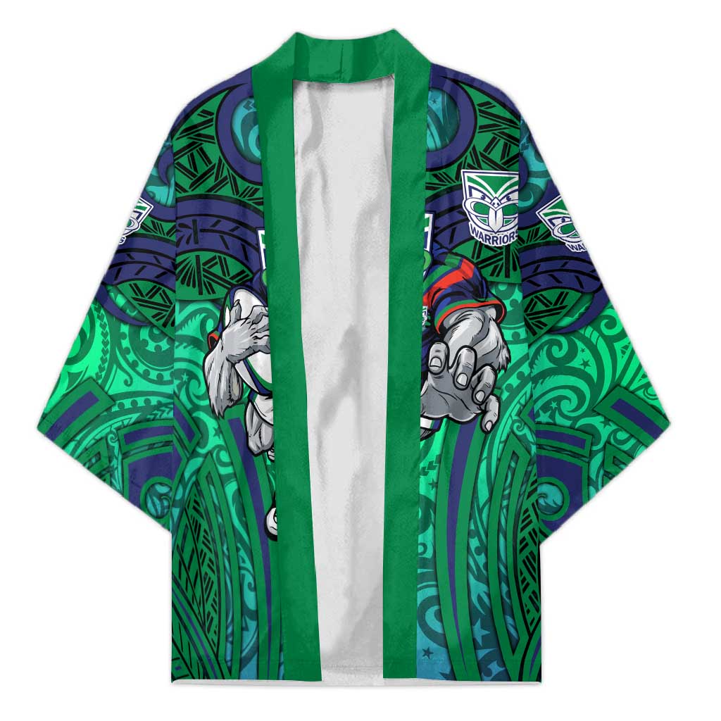 New Zealand Warriors Rugby Kimono Polynesian Tribal Warrior Mask Green Blue Pattern