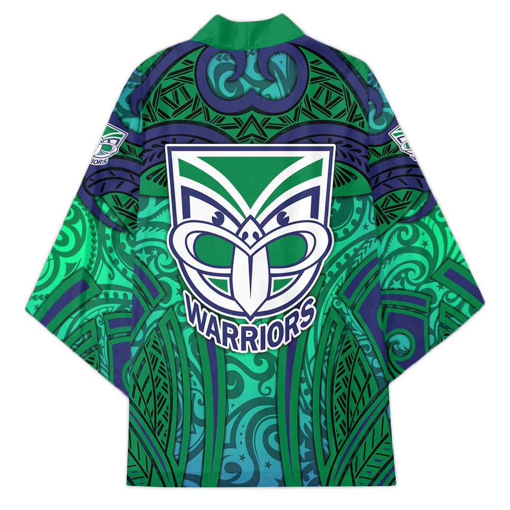 New Zealand Warriors Rugby Kimono Polynesian Tribal Warrior Mask Green Blue Pattern