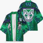 New Zealand Warriors Rugby Kimono Polynesian Tribal Warrior Mask Green Blue Pattern
