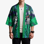 New Zealand Warriors Rugby Kimono Polynesian Tribal Warrior Mask Green Blue Pattern