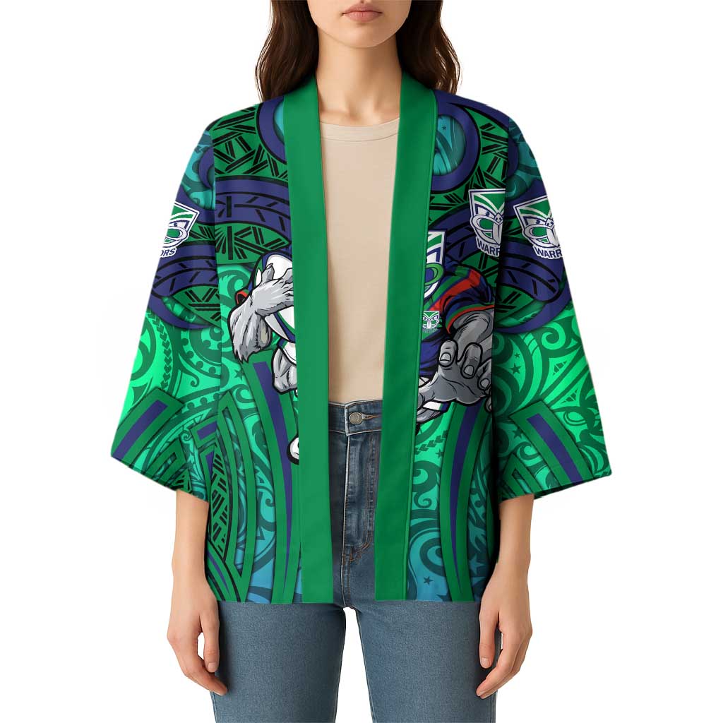 New Zealand Warriors Rugby Kimono Polynesian Tribal Warrior Mask Green Blue Pattern