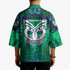 New Zealand Warriors Rugby Kimono Polynesian Tribal Warrior Mask Green Blue Pattern