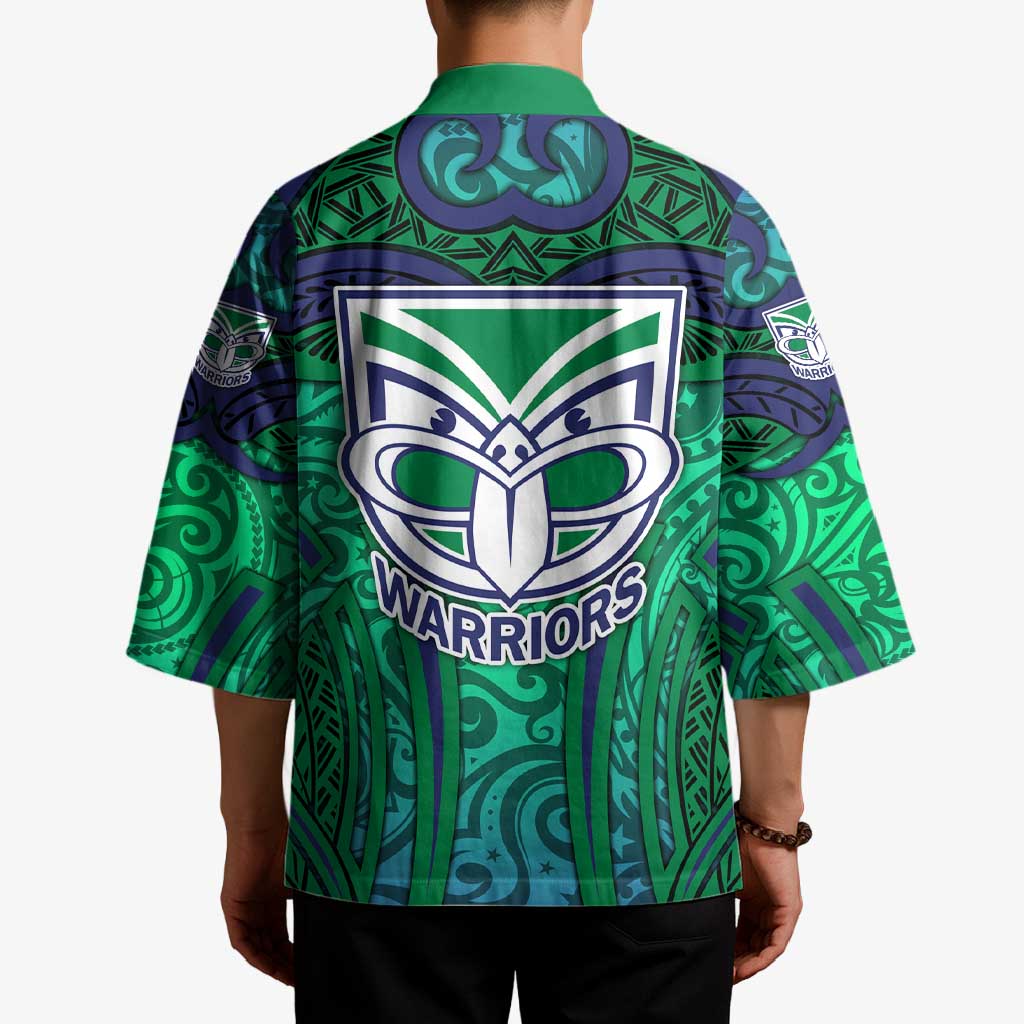 New Zealand Warriors Rugby Kimono Polynesian Tribal Warrior Mask Green Blue Pattern