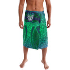 New Zealand Warriors Rugby Lavalava Polynesian Tribal Warrior Mask Green Blue Pattern