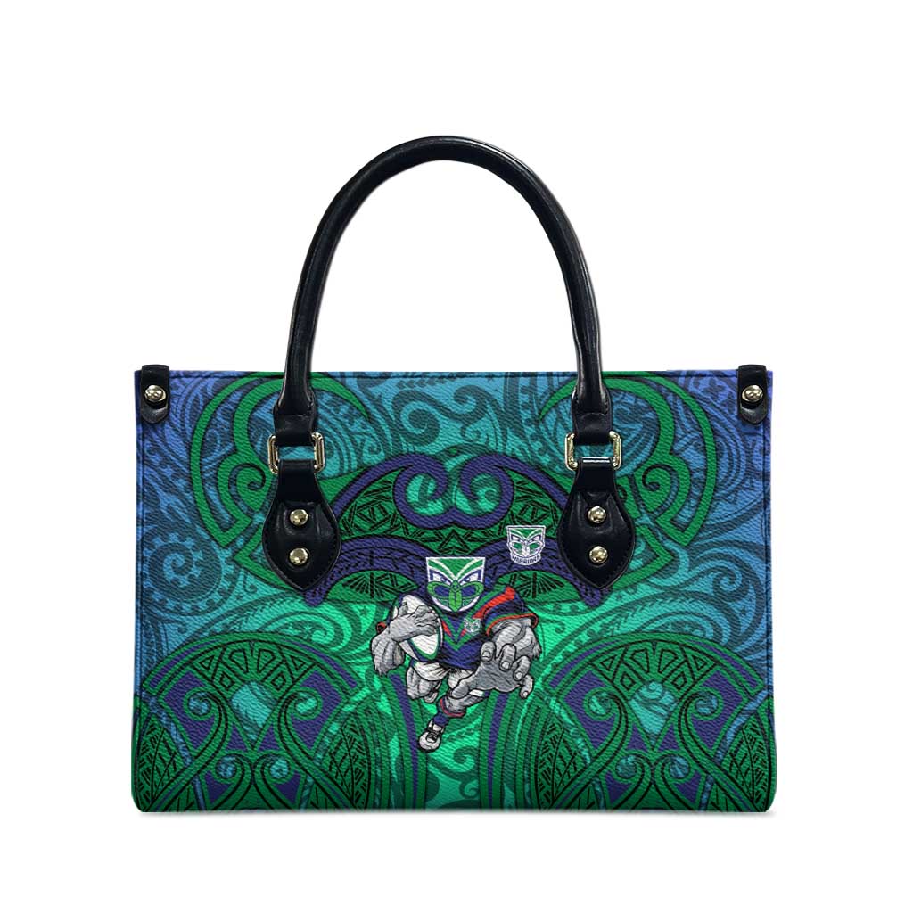 New Zealand Warriors Rugby Leather Bag Polynesian Tribal Warrior Mask Green Blue Pattern