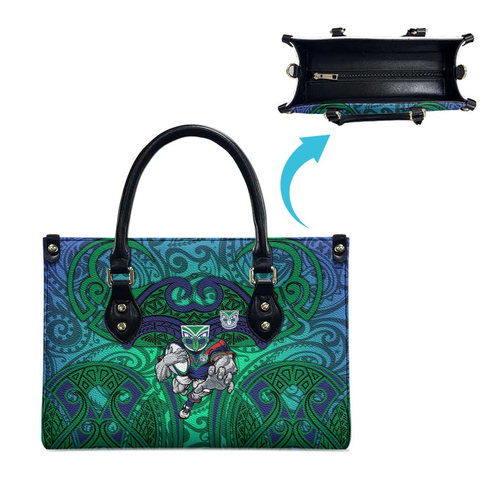 New Zealand Warriors Rugby Leather Bag Polynesian Tribal Warrior Mask Green Blue Pattern