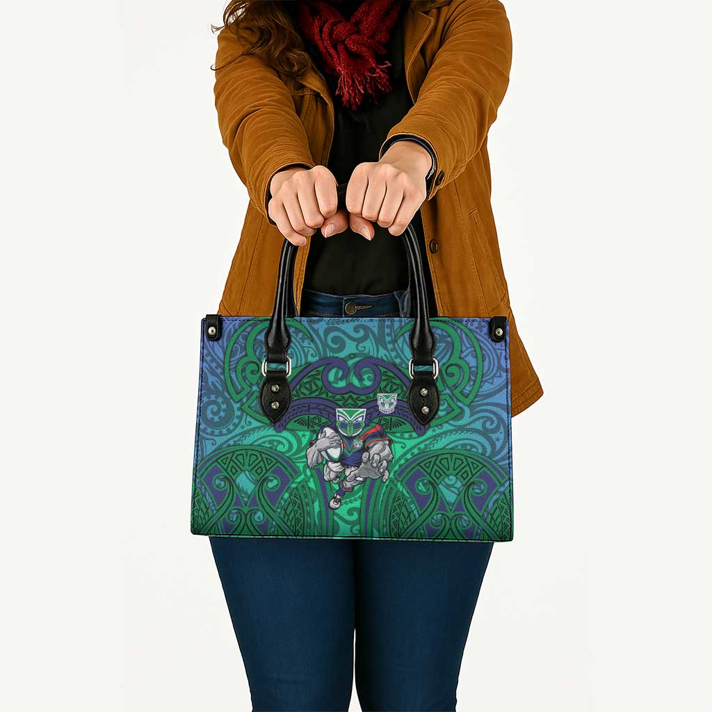 New Zealand Warriors Rugby Leather Bag Polynesian Tribal Warrior Mask Green Blue Pattern