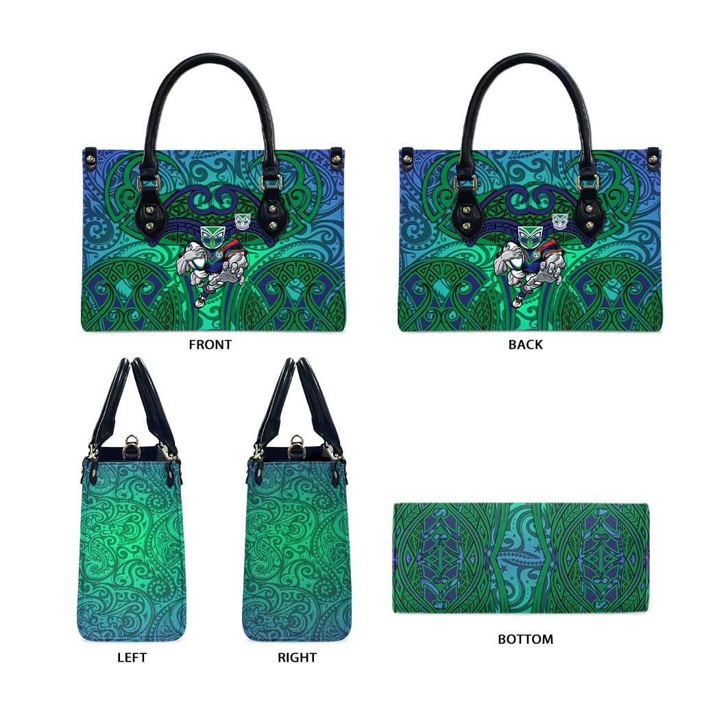 New Zealand Warriors Rugby Leather Bag Polynesian Tribal Warrior Mask Green Blue Pattern